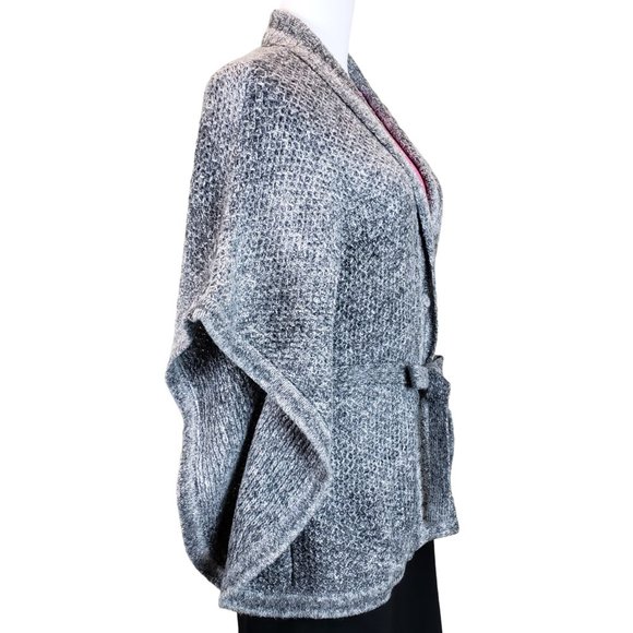 DKNY Jeans Belted Button Mid Weight Poncho Style Sweater Knit Cardigan L - Picture 4 of 8